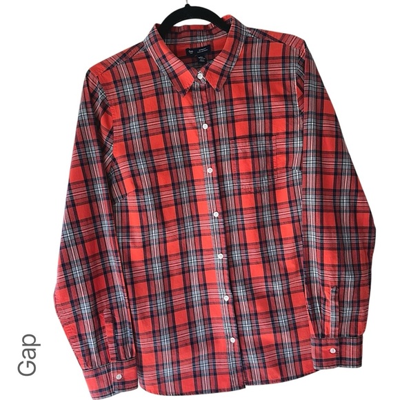 GAP NWOT BOYFRIEND FIT BUTTON DOWN PLAID COTTON SHIRT | SIZE: MEDIUM - Picture 1 of 9
